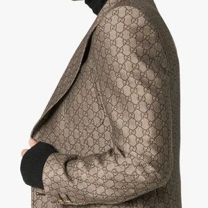 Gucci Single Breasted Brown GG Jacquard Canvas Jacket